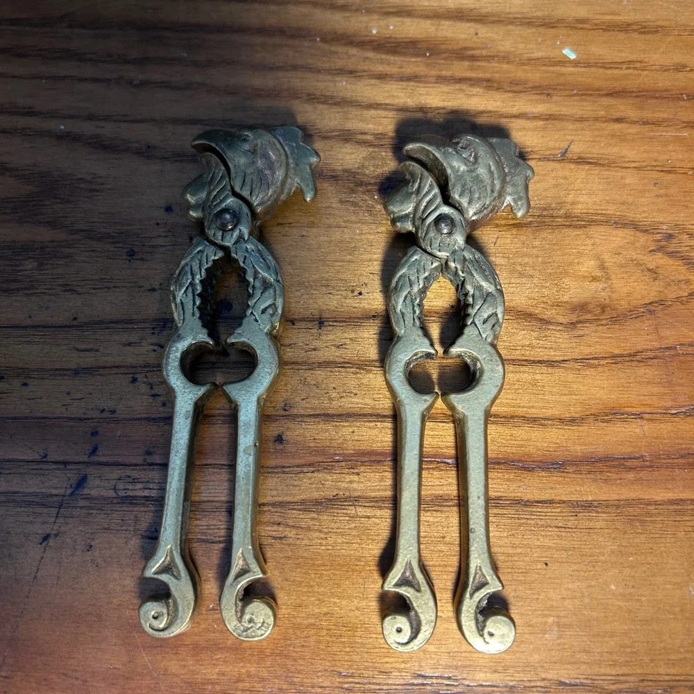 Vtg Lot of 2 Brass Nutcracker‎ Chicken rooster Head Bottle Opener Kitchen Tool
